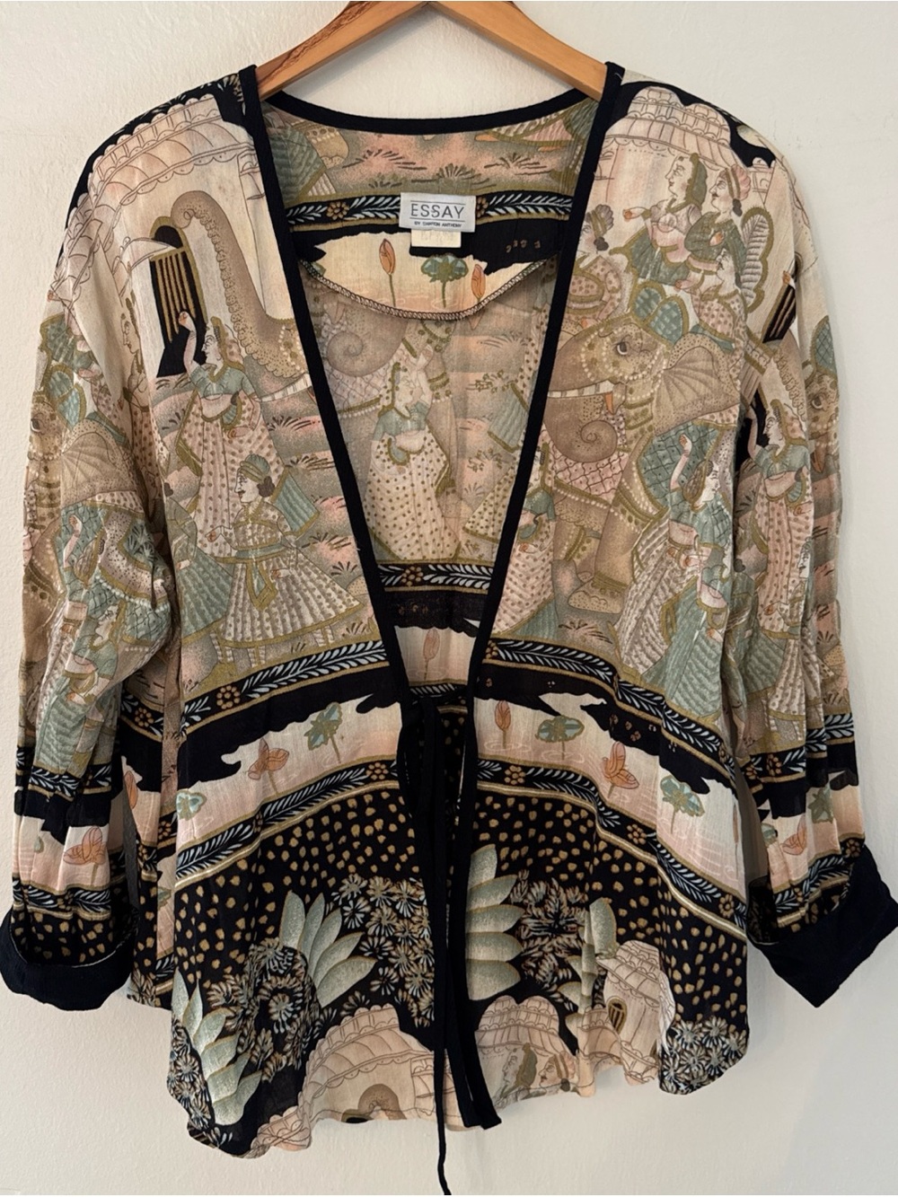 Vintage Essay Sharon Anthony Womens Art Print Open Front Cardigan Jacket Asian